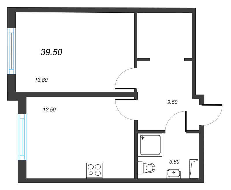 1 ккв 39,5 м²