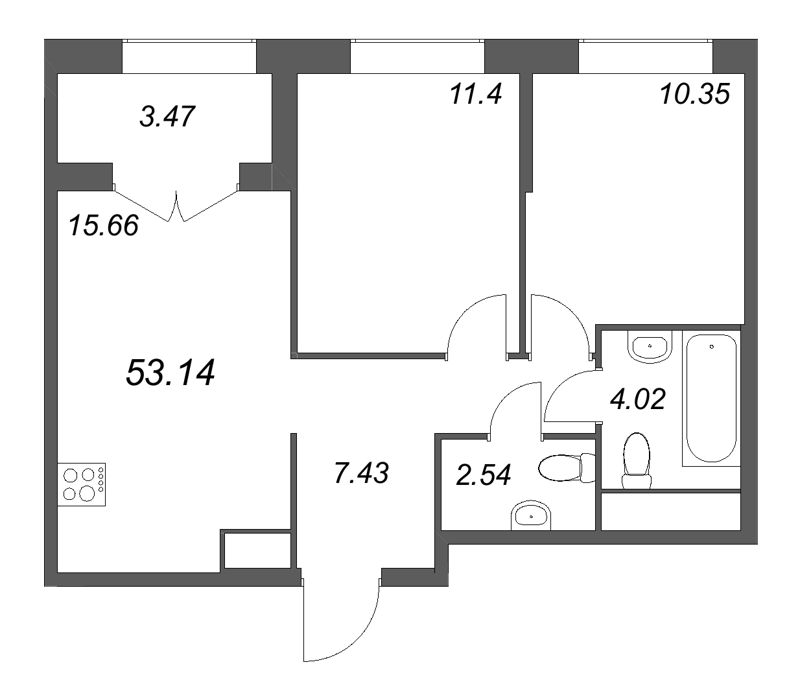 3 ккв (Евро) 53,1 м²