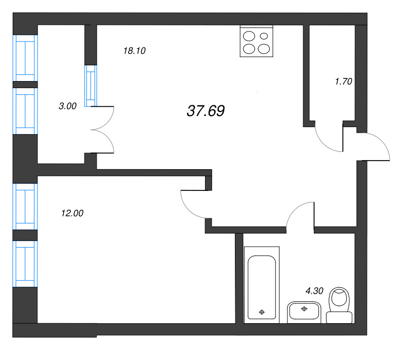 2 ккв (Евро) 37,7 м²