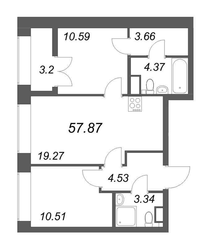 3 ккв (Евро) 57,9 м²