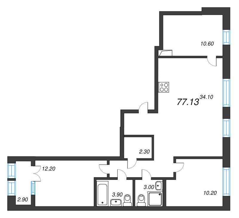 4 ккв (Евро) 77,1 м²