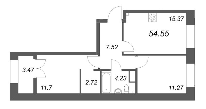 3 ккв (Евро) 54,6 м²