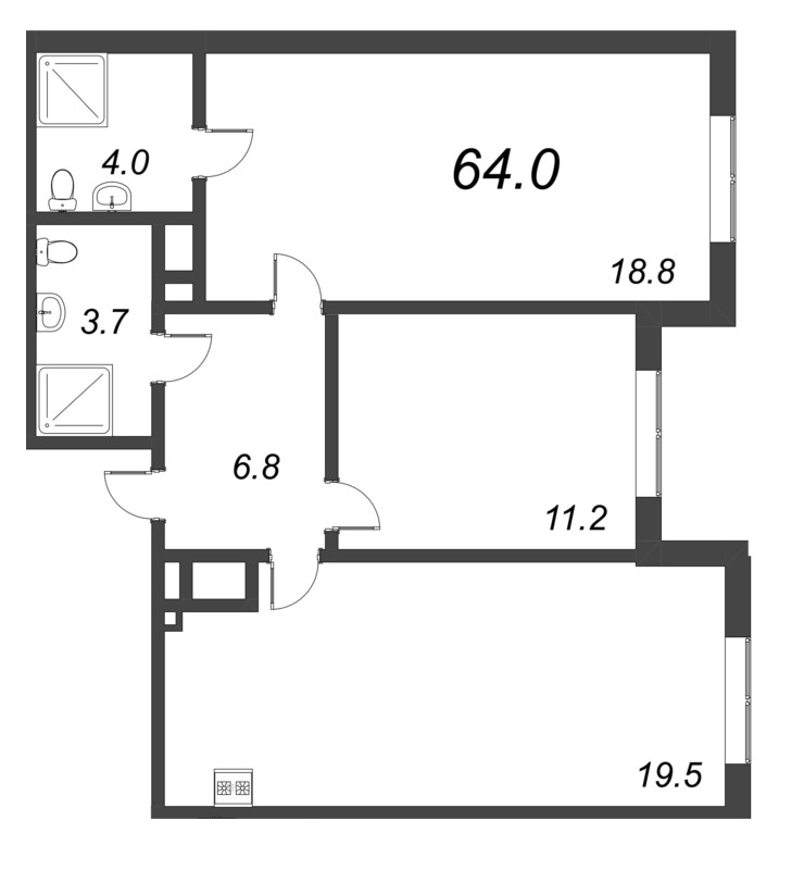 3 ккв (Евро) 64 м²