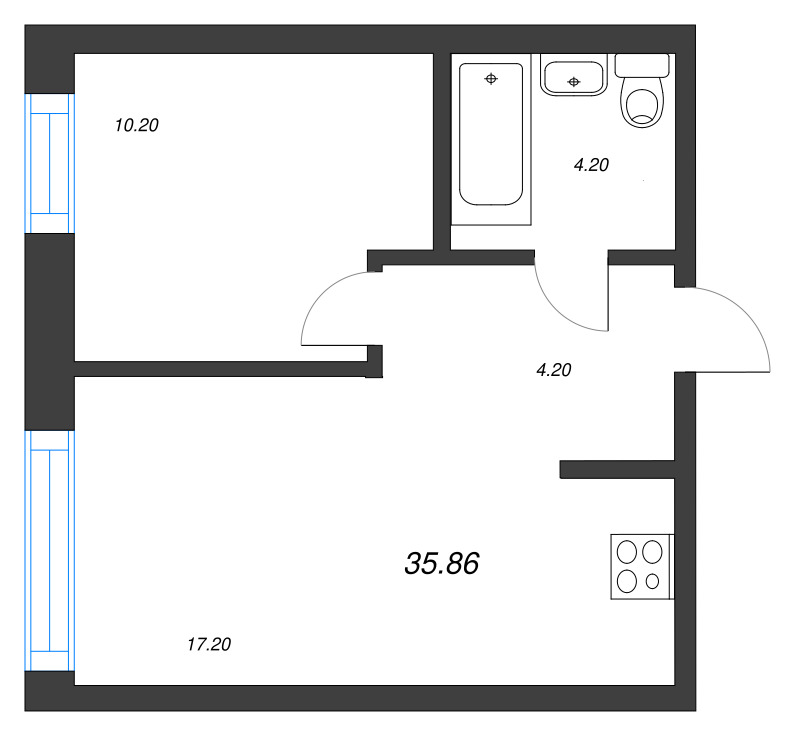 2 ккв (Евро) 35,9 м²