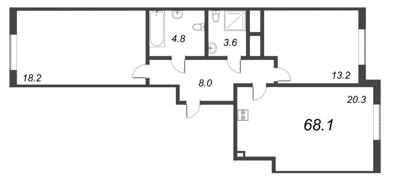 3 ккв (Евро) 68,1 м²