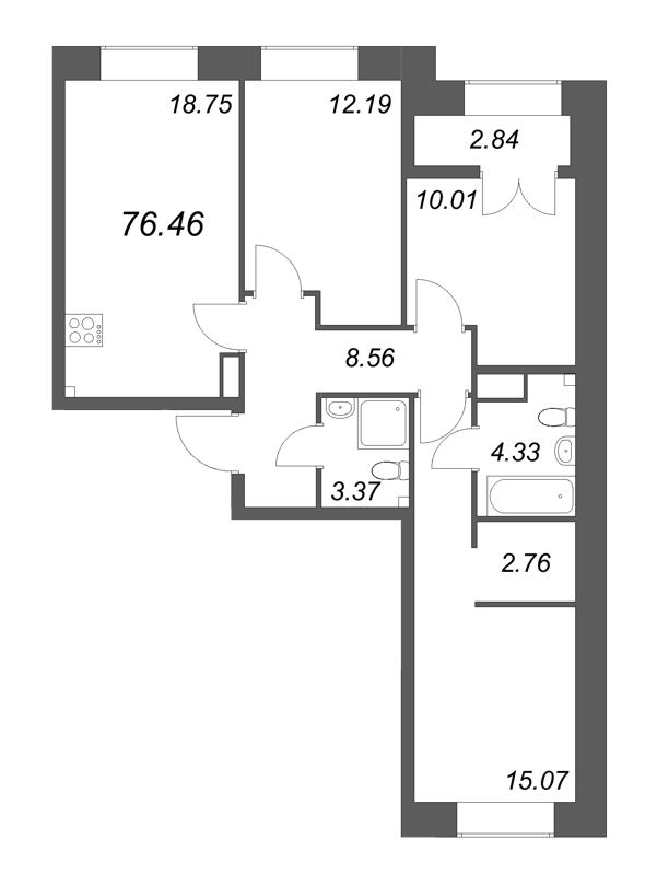 4 ккв (Евро) 76,5 м²
