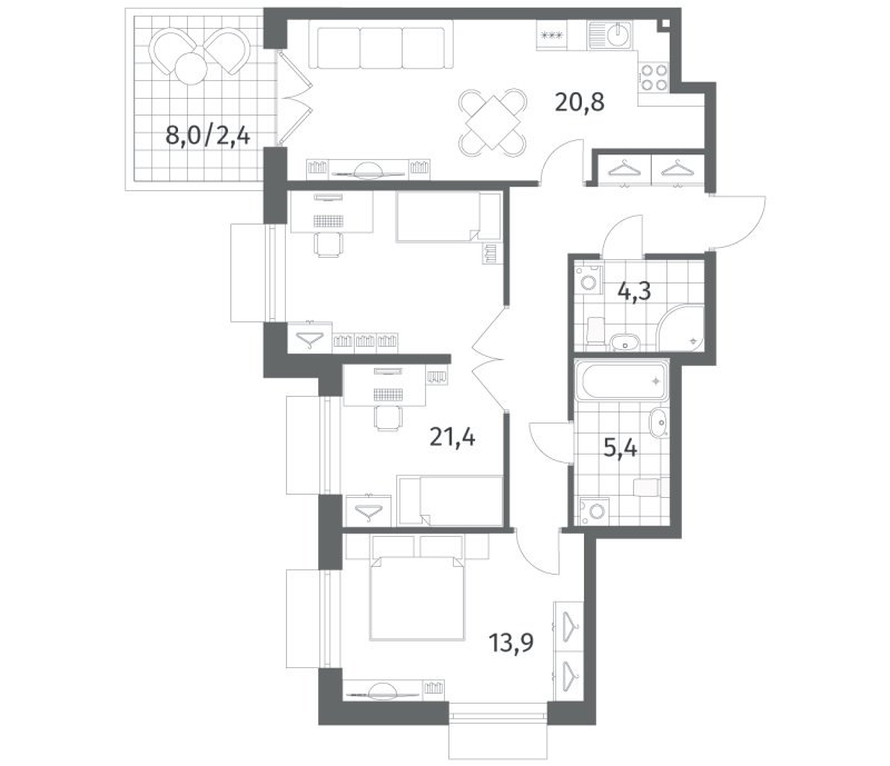 3 ккв (Евро) 79,5 м²