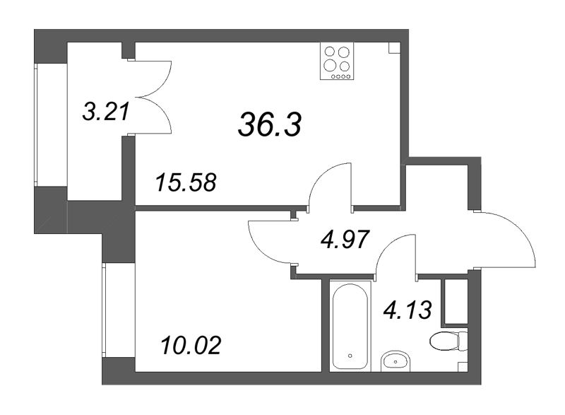 2 ккв (Евро) 36,3 м²