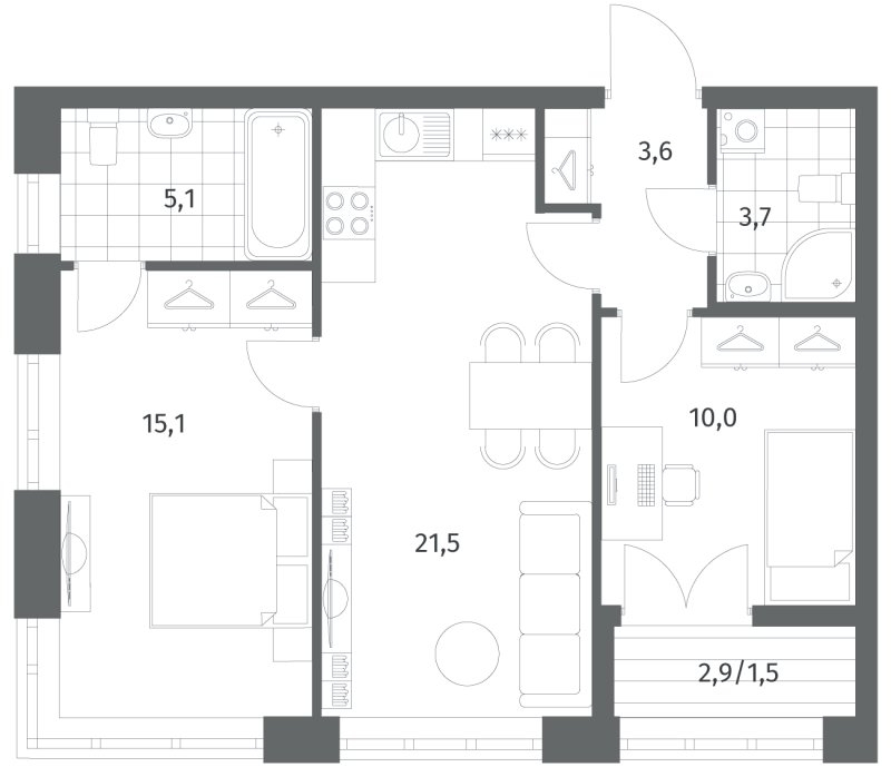 3 ккв (Евро) 60,5 м²