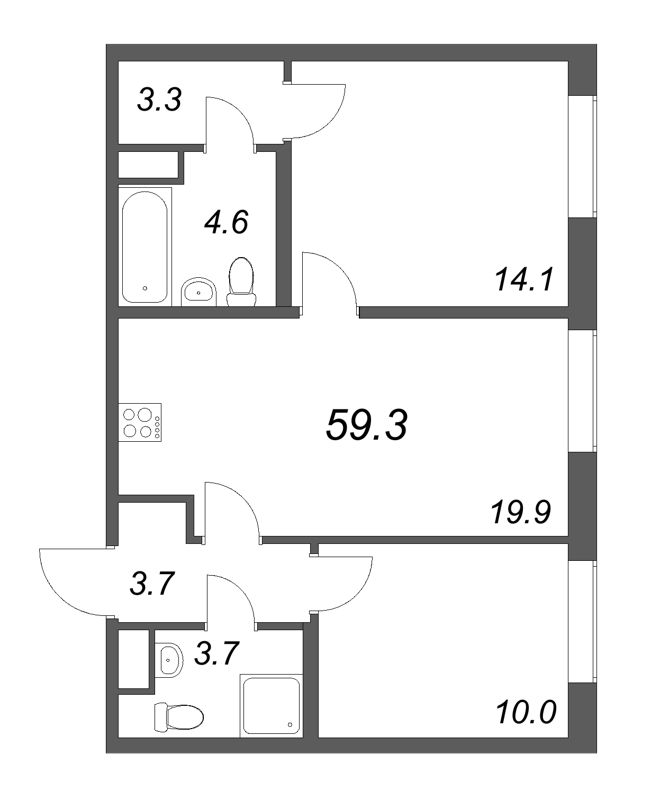 3 ккв (Евро) 59,3 м²