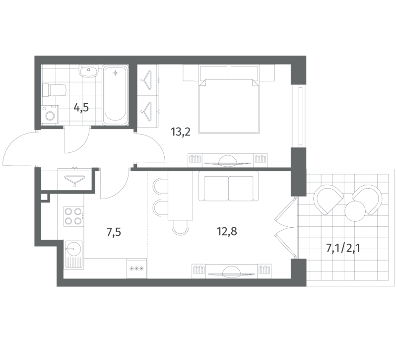 2 ккв (Евро) 44,1 м²