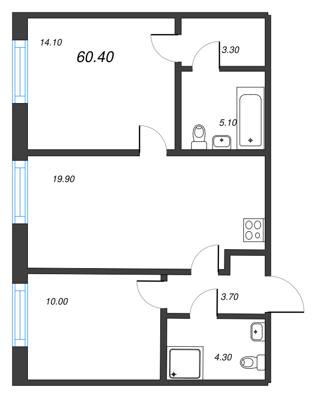 3 ккв (Евро) 60,4 м²