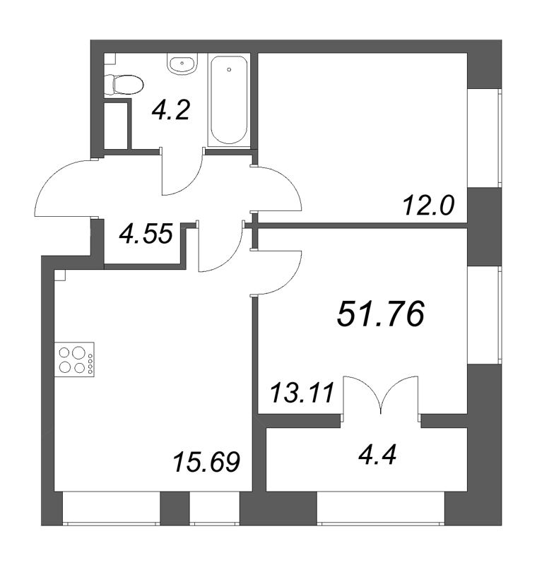 3 ккв (Евро) 51,8 м²