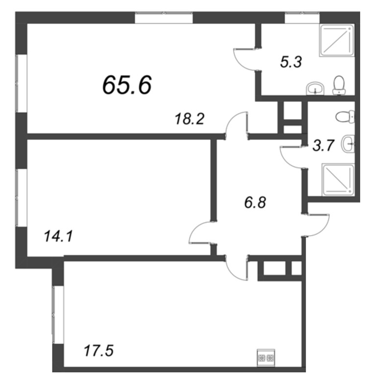 3 ккв (Евро) 65,6 м²