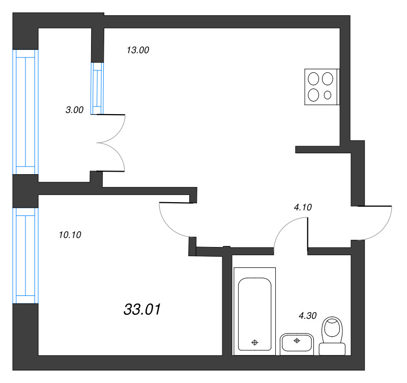 1 ккв 33 м²