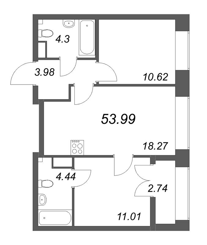 3 ккв (Евро) 54 м²