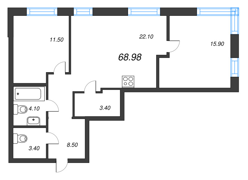 3 ккв (Евро) 69 м²