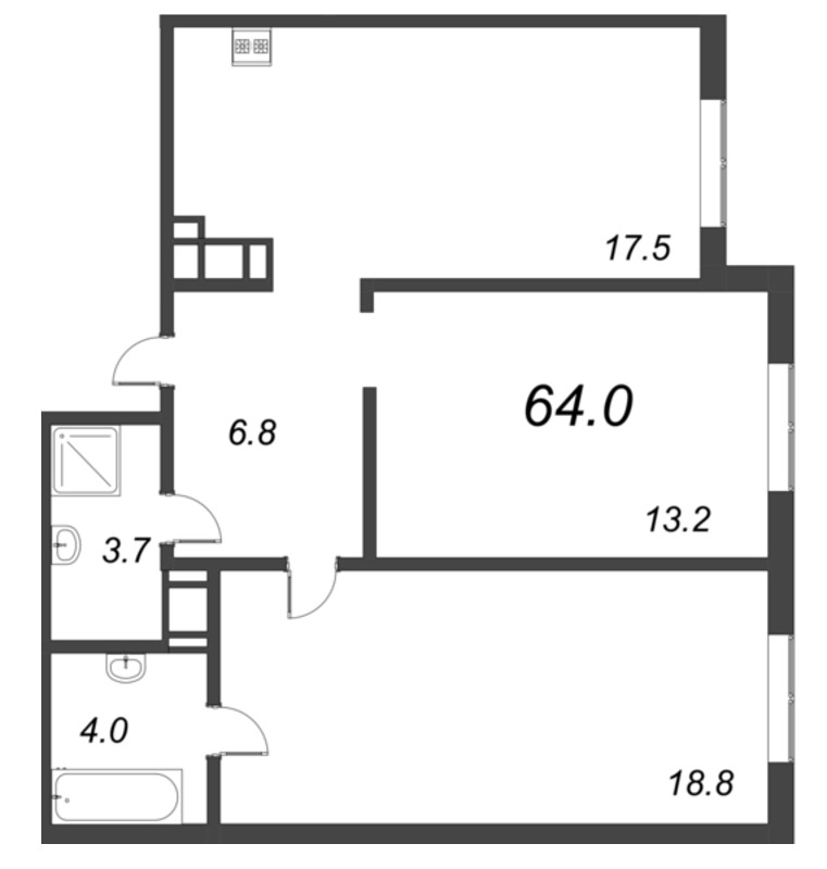 3 ккв (Евро) 64 м²
