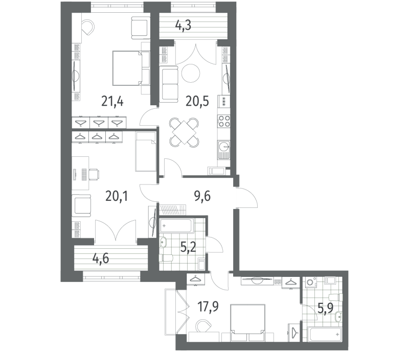 4 ккв (Евро) 105,8 м²