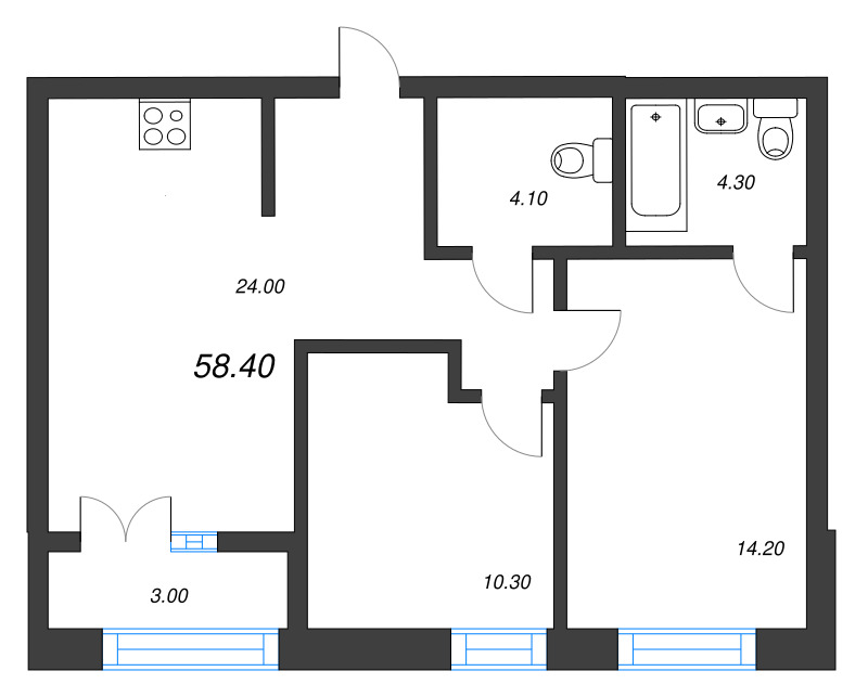 3 ккв (Евро) 58,4 м²