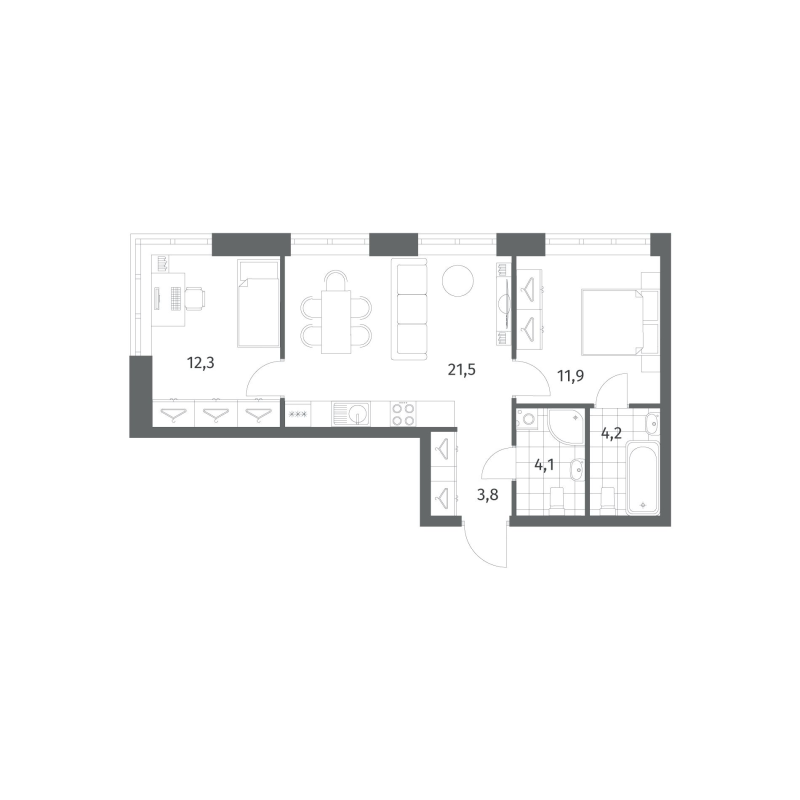 3 ккв (Евро) 57,8 м²
