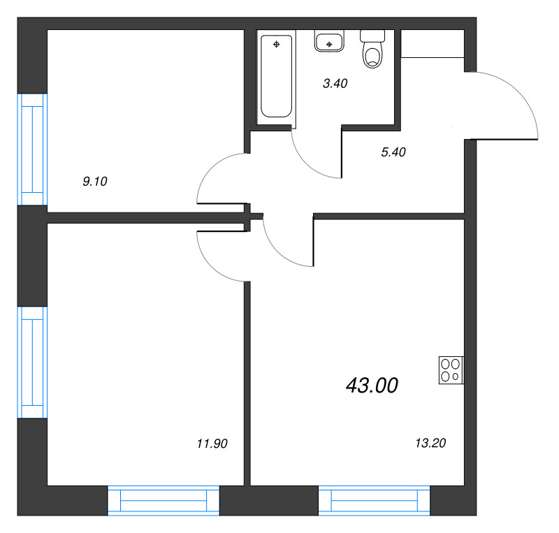 2 ккв 43 м²
