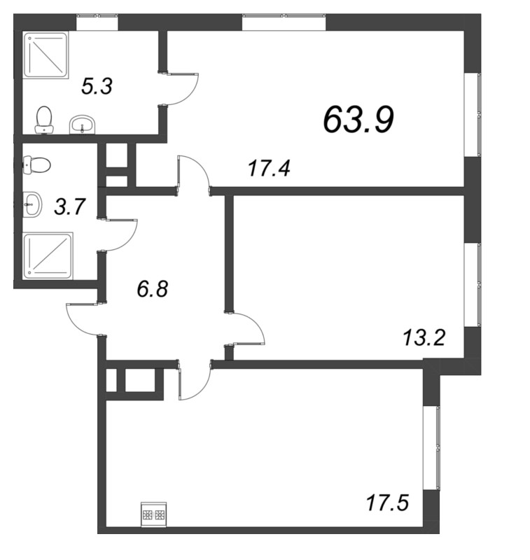 3 ккв (Евро) 63,9 м²