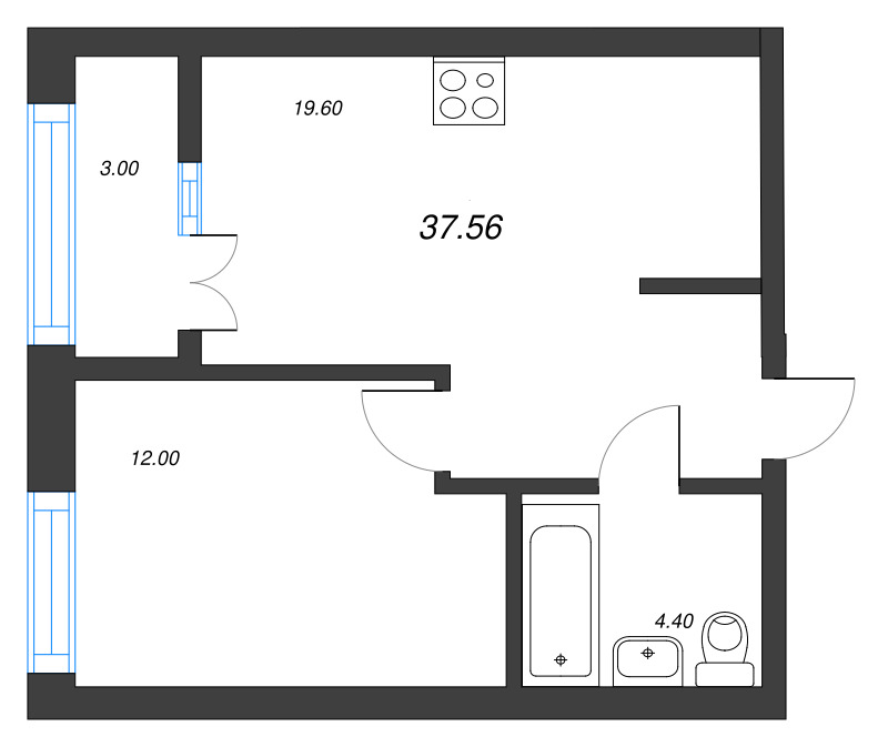 2 ккв (Евро) 37,6 м²