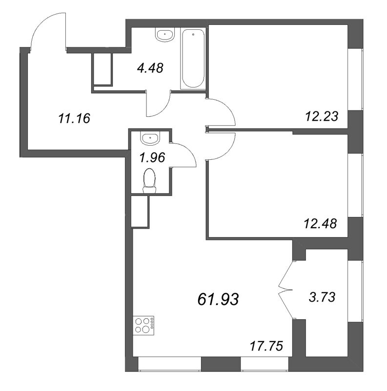 3 ккв (Евро) 61,7 м²