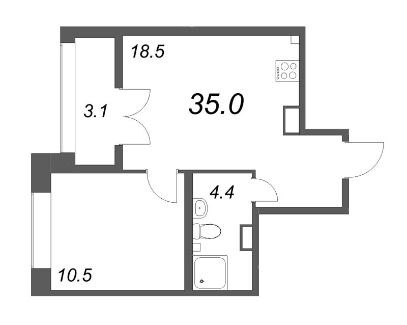 2 ккв (Евро) 35,2 м²