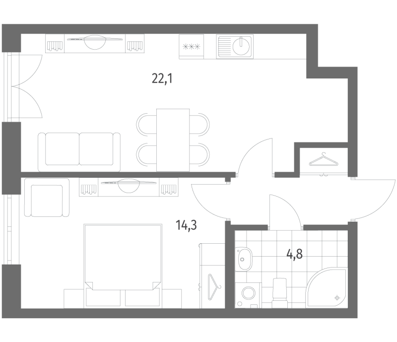 1 ккв 45 м²