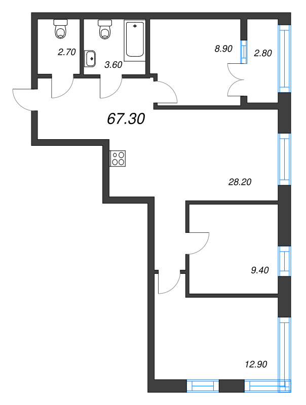 4 ккв (Евро) 67,3 м²