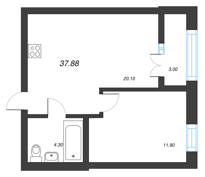 2 ккв (Евро) 37,9 м²