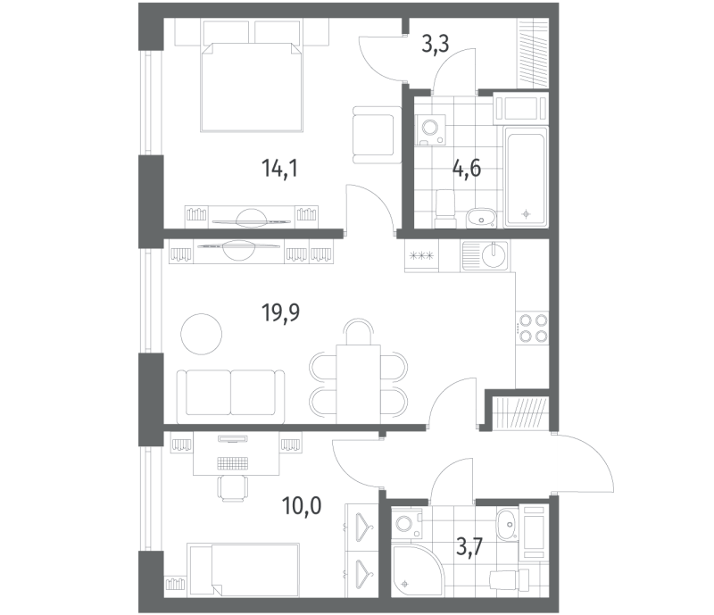 3 ккв (Евро) 59,3 м²
