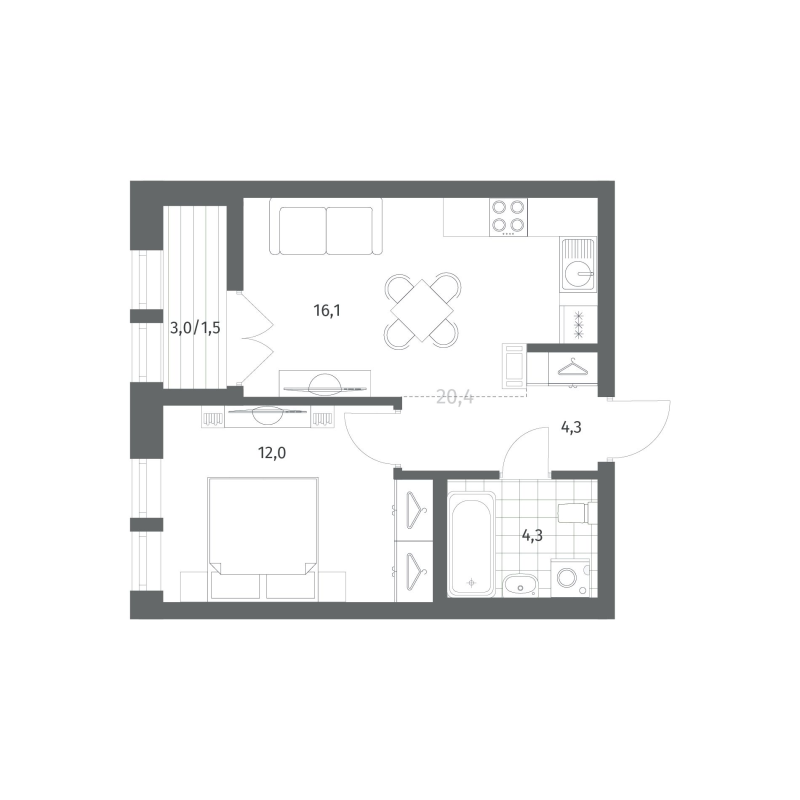 2 ккв (Евро) 38,2 м²