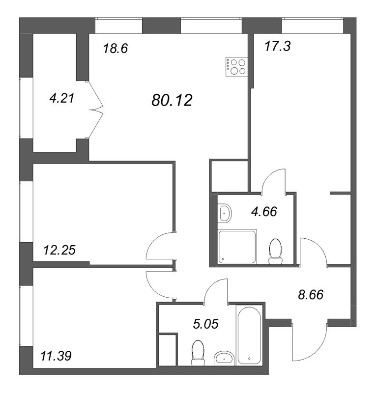 4 ккв (Евро) 80,1 м²