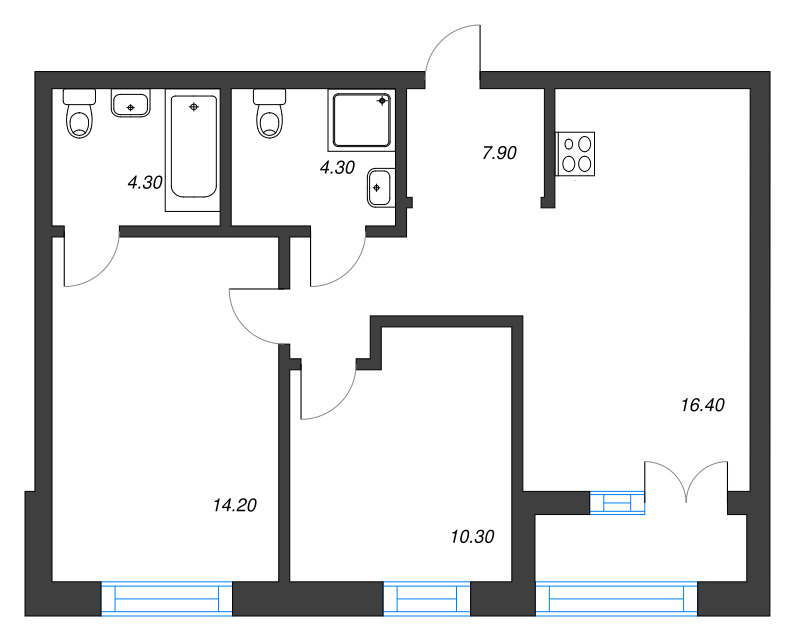 3 ккв (Евро) 58,9 м²