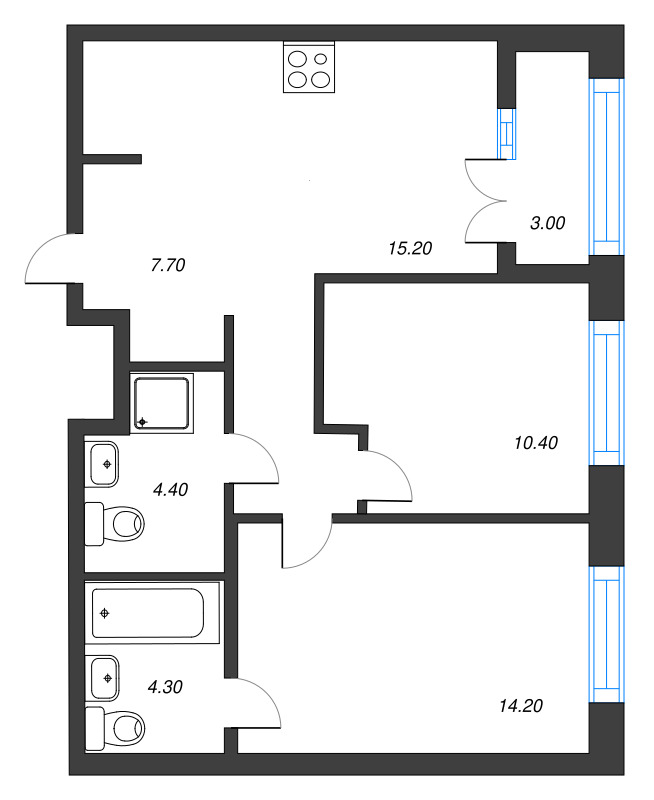 3 ккв (Евро) 57,8 м²
