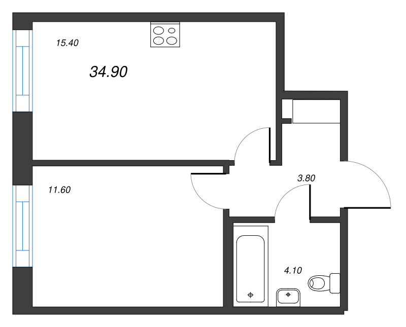 2 ккв (Евро) 34,9 м²