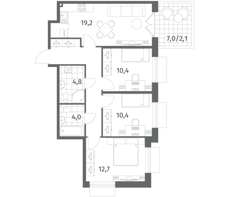 4 ккв (Евро) 74,5 м²