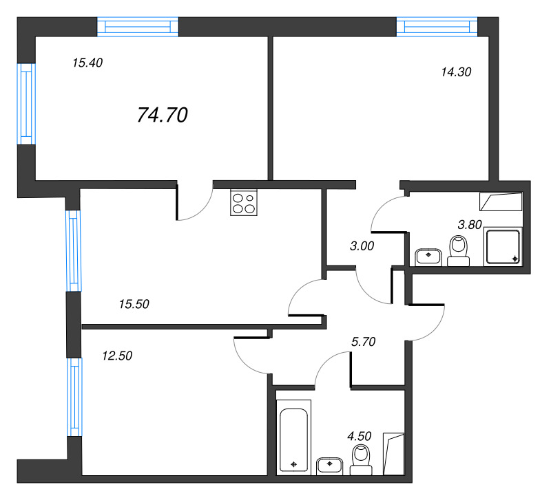 4 ккв (Евро) 74,7 м²