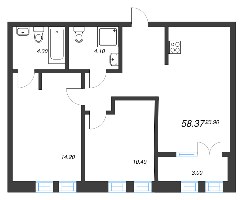 3 ккв (Евро) 58,4 м²