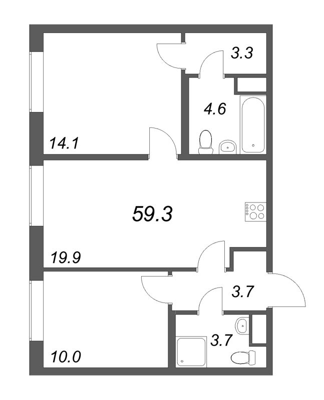 3 ккв (Евро) 59,3 м²