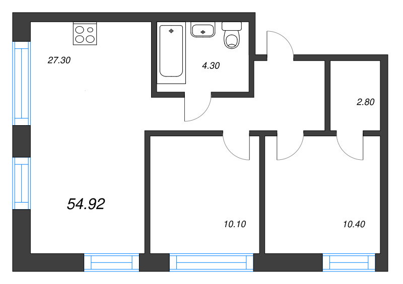 3 ккв (Евро) 54,9 м²