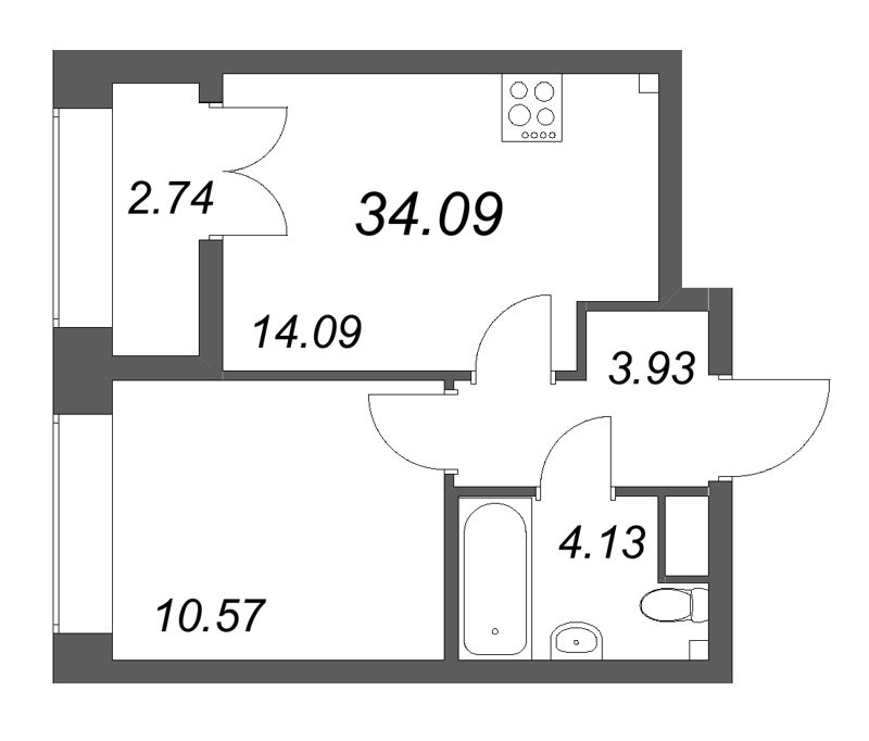 1 ккв 34,1 м²
