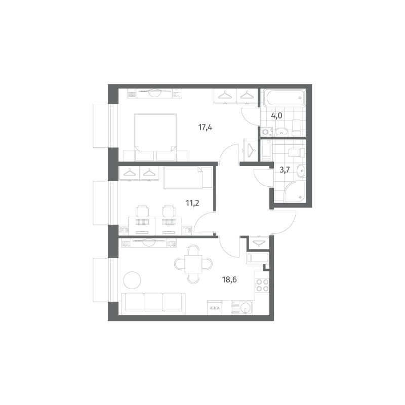 3 ккв (Евро) 62,1 м²