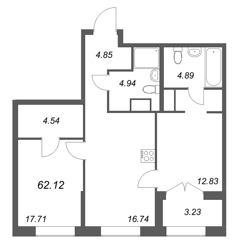 3 ккв (Евро) 62,1 м²