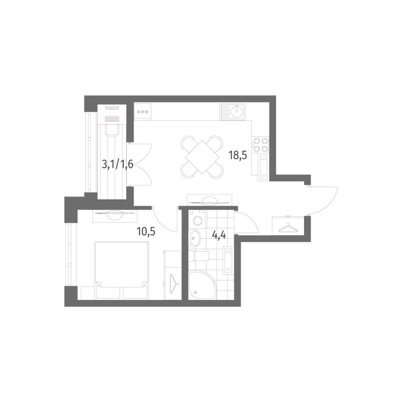 2 ккв (Евро) 34,9 м²