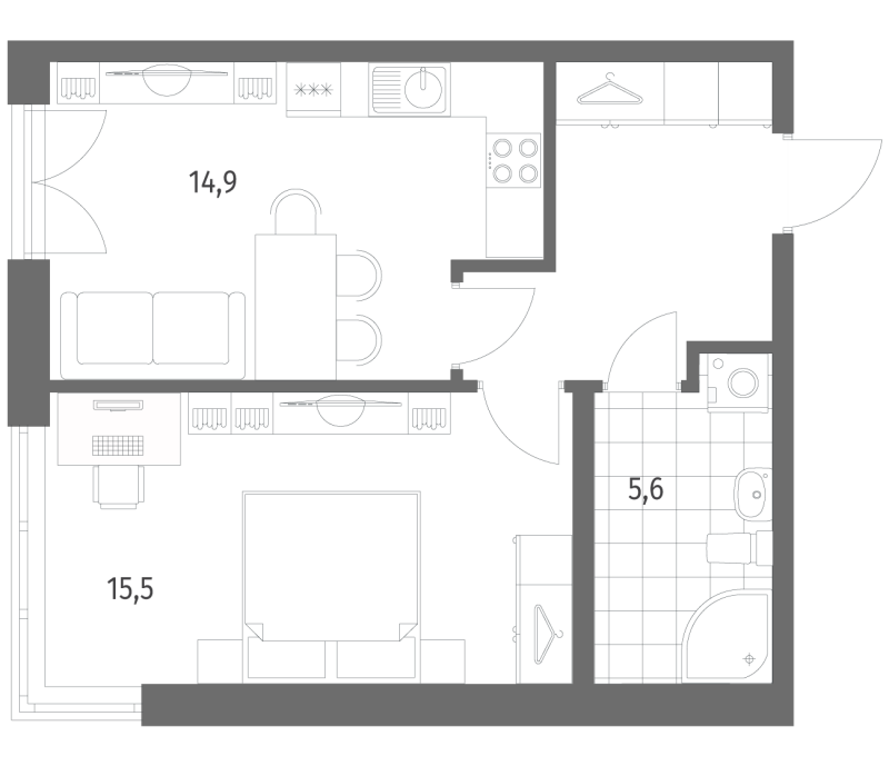 1 ккв 43,8 м²