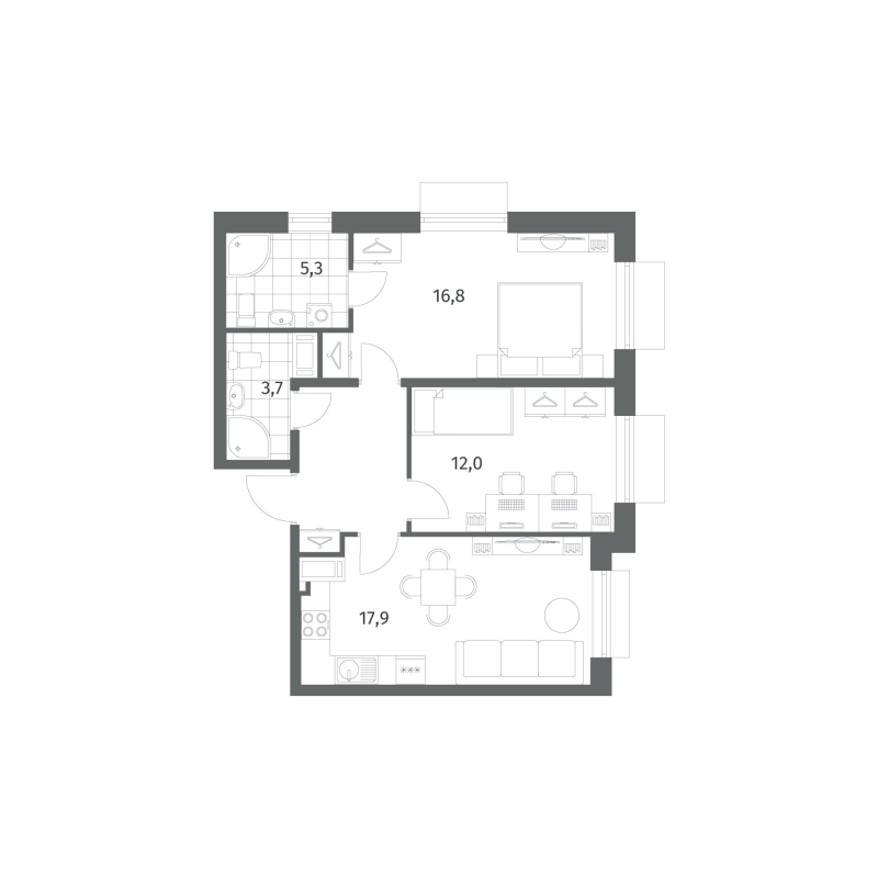 3 ккв (Евро) 62,9 м²